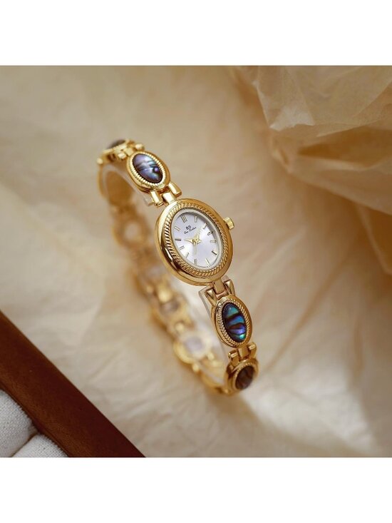 Women\'s Gold White  Vintage Bracelet Elegant Jade Oval Dial Dress Wrist Watch main image 4